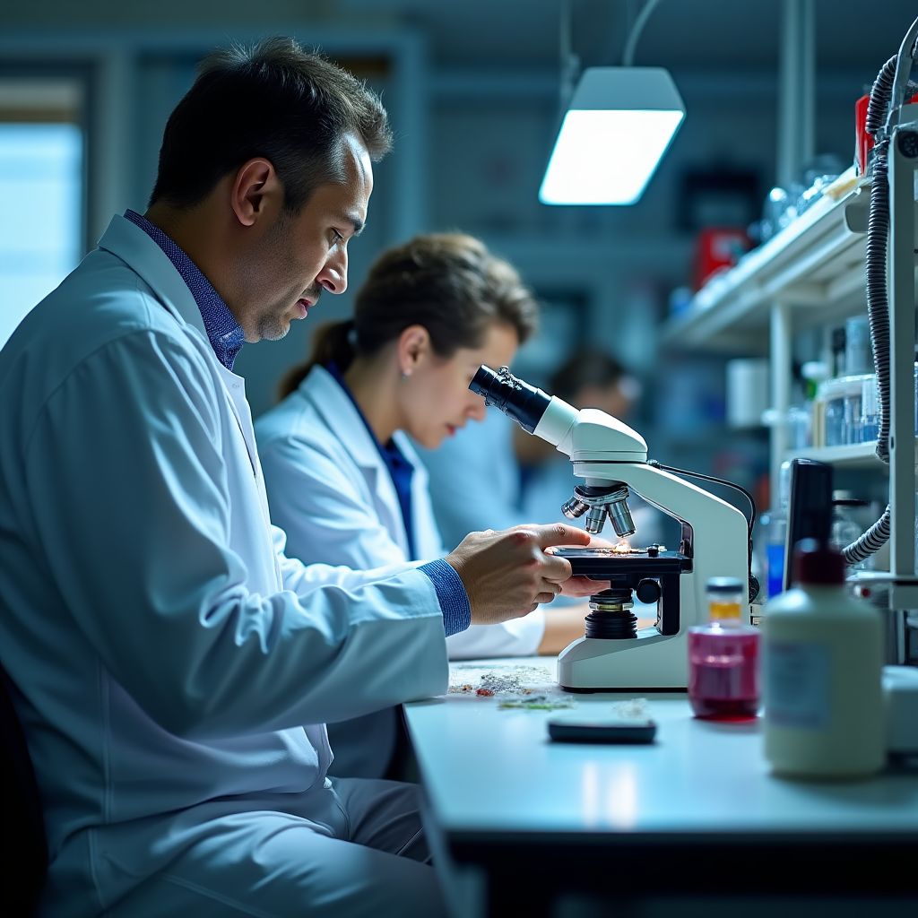 Expertos en minería sostenible analizando muestras